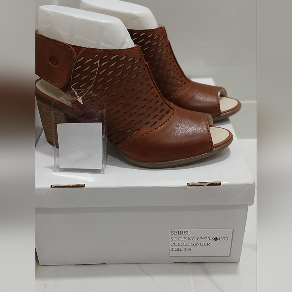 NWT 🔥 Joseph Seibel Leather Brown Peep-Toe Heeled Sandals Size 37 EU NEW IN BOX - Picture 10 of 16